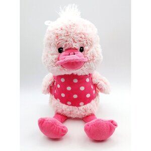 Gitzy Pink Duck Plush Stuffed Animal Baby Toy White Polka Dots Rattle Duckie 13”